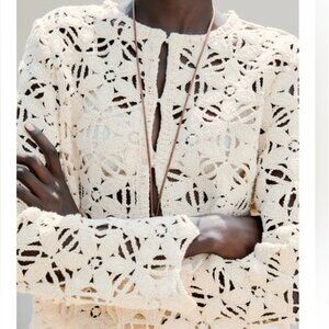Zara Sequin Macrame Cream Crochet Jacket NWT